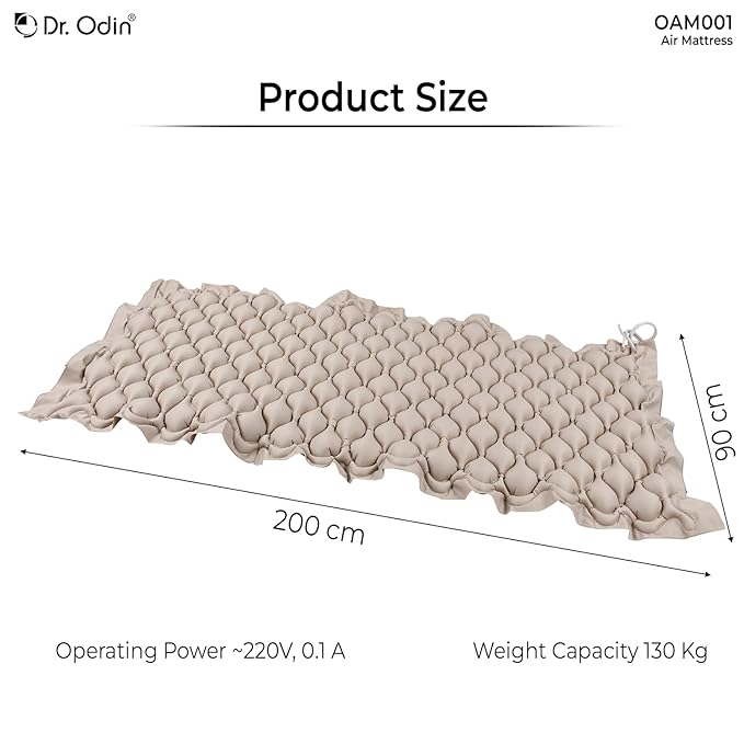 Dr. Odin OAM001 Anti-Decubitus Electric Portable Air Mattress | Back Support, Quick Inflation, Pressure Adjustment | Ideal for Bedridden Patients | 240x100x6
