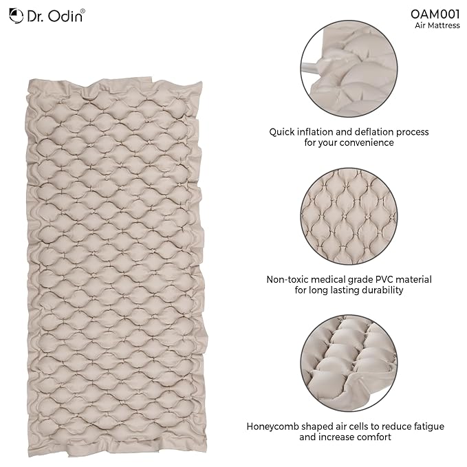 Dr. Odin OAM001 Anti-Decubitus Electric Portable Air Mattress | Back Support, Quick Inflation, Pressure Adjustment | Ideal for Bedridden Patients | 240x100x6