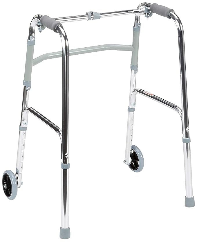 AUDITECH chrome finish foldable walker with wheels for adults (reciprocal movement)