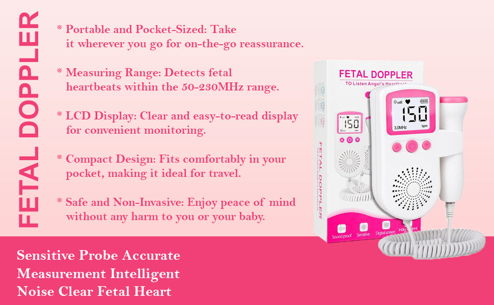 AUDITECH Fetal Doppler - Your Portable Companion for Pregnancy: 50-230M Measuring Hz, LCD Display, Pocket Size (Pink)