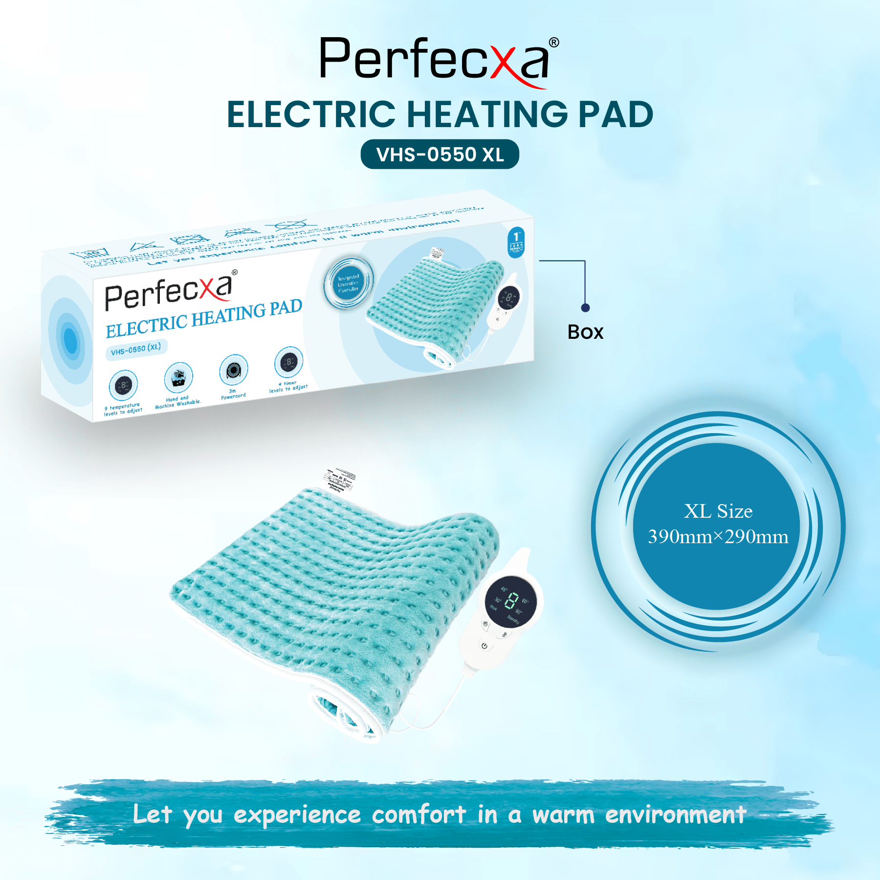 PERFECXA Electric Heating Pad (XL) With Multi Level Adjustments & Timers For Effective Heating Therapy