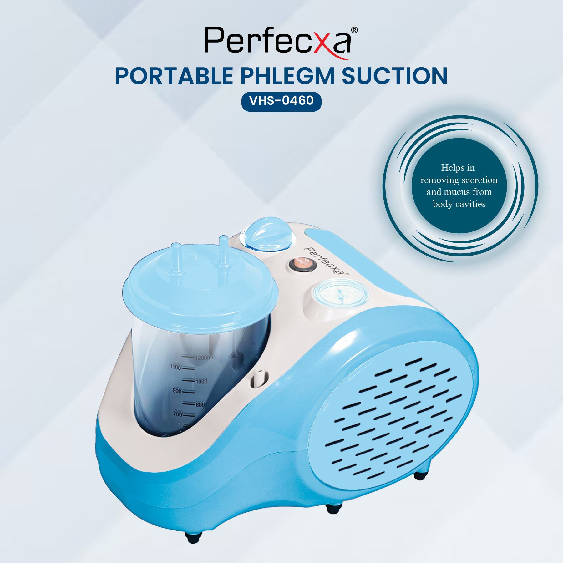 PERFECXA Portable Phlegm Suction Machine (VHS-0460) With Advanced High Flow And High Suction Features