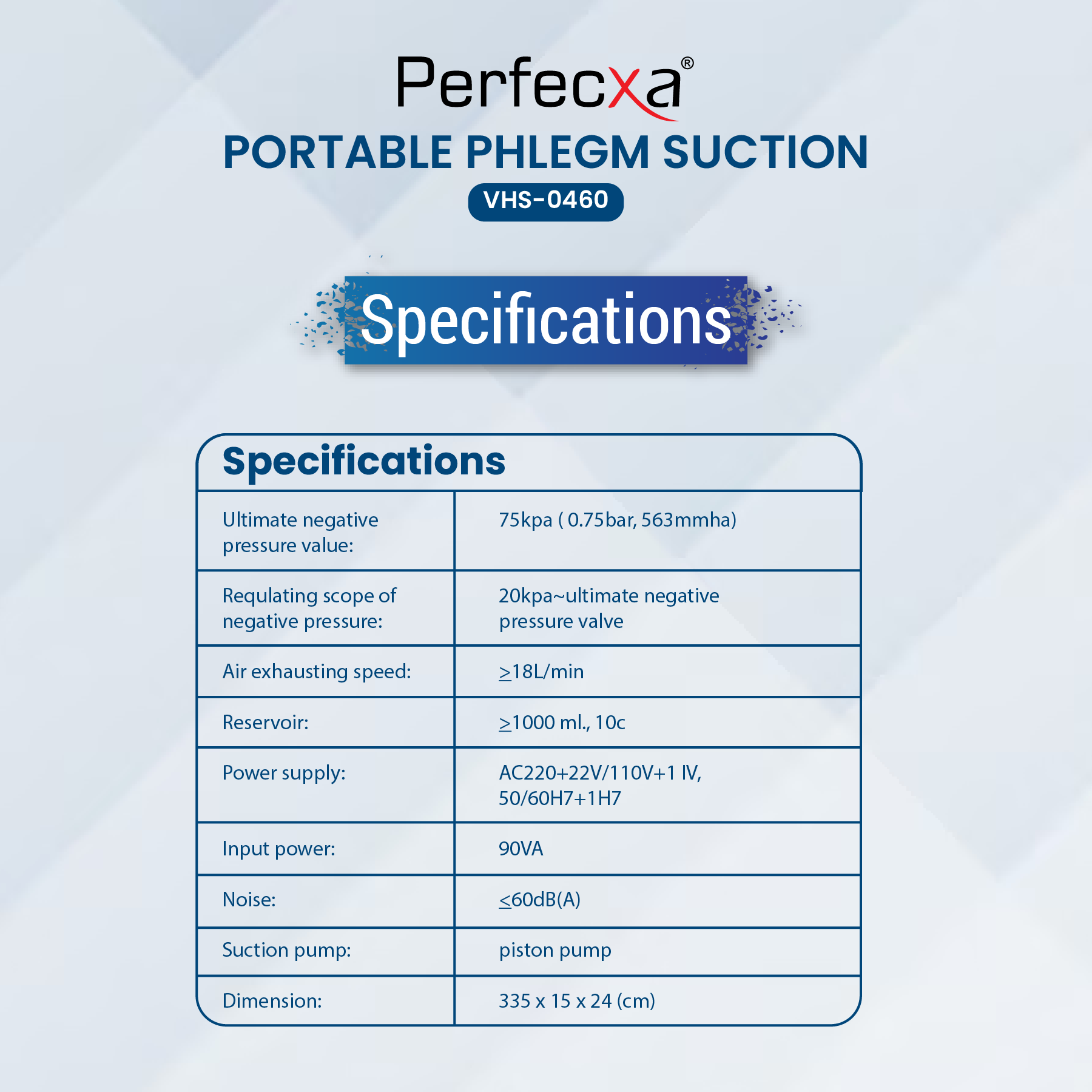 PERFECXA Portable Phlegm Suction Machine (VHS-0460) With Advanced High Flow And High Suction Features
