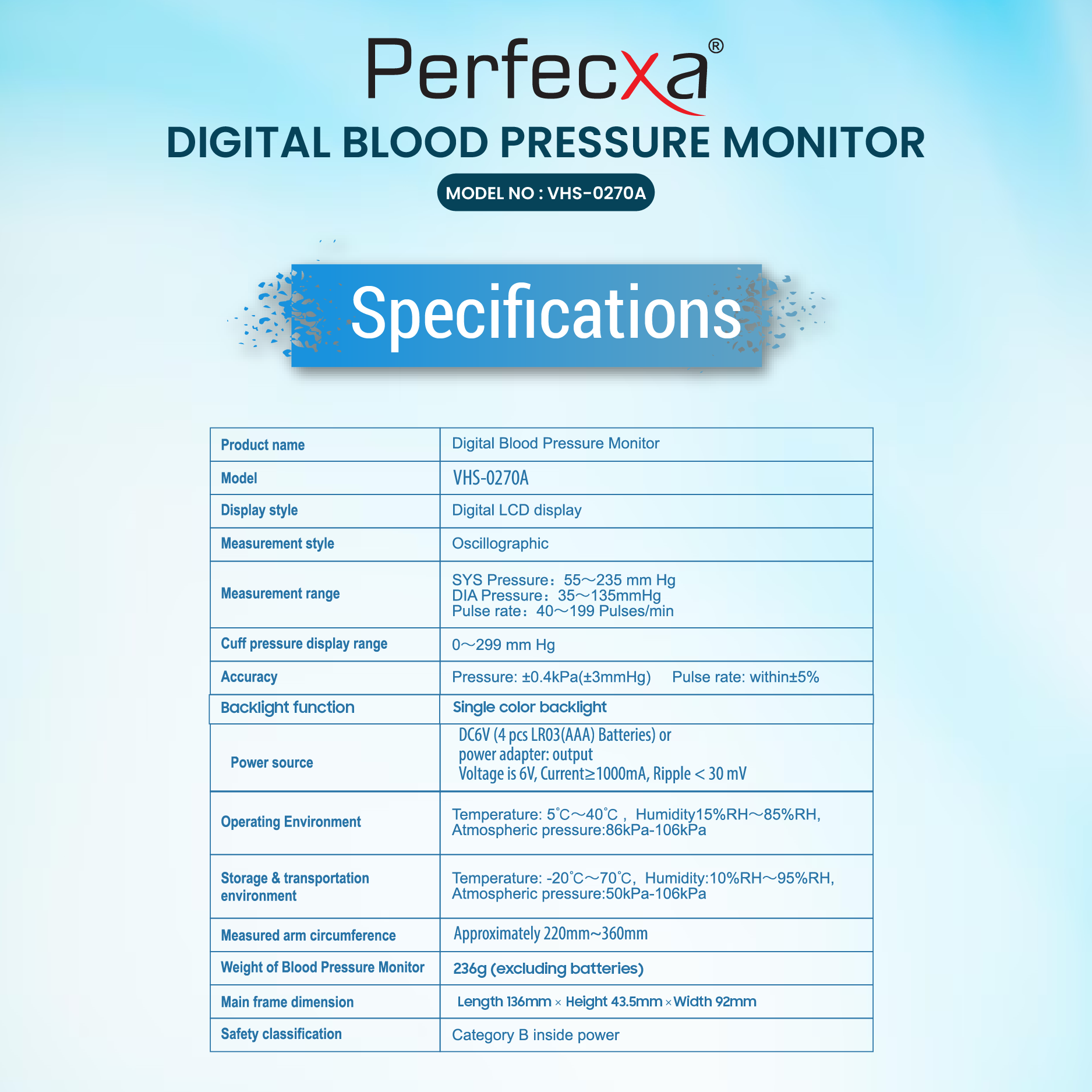 Perfecxa VHS-0270A Digital Blood Pressure Monitor