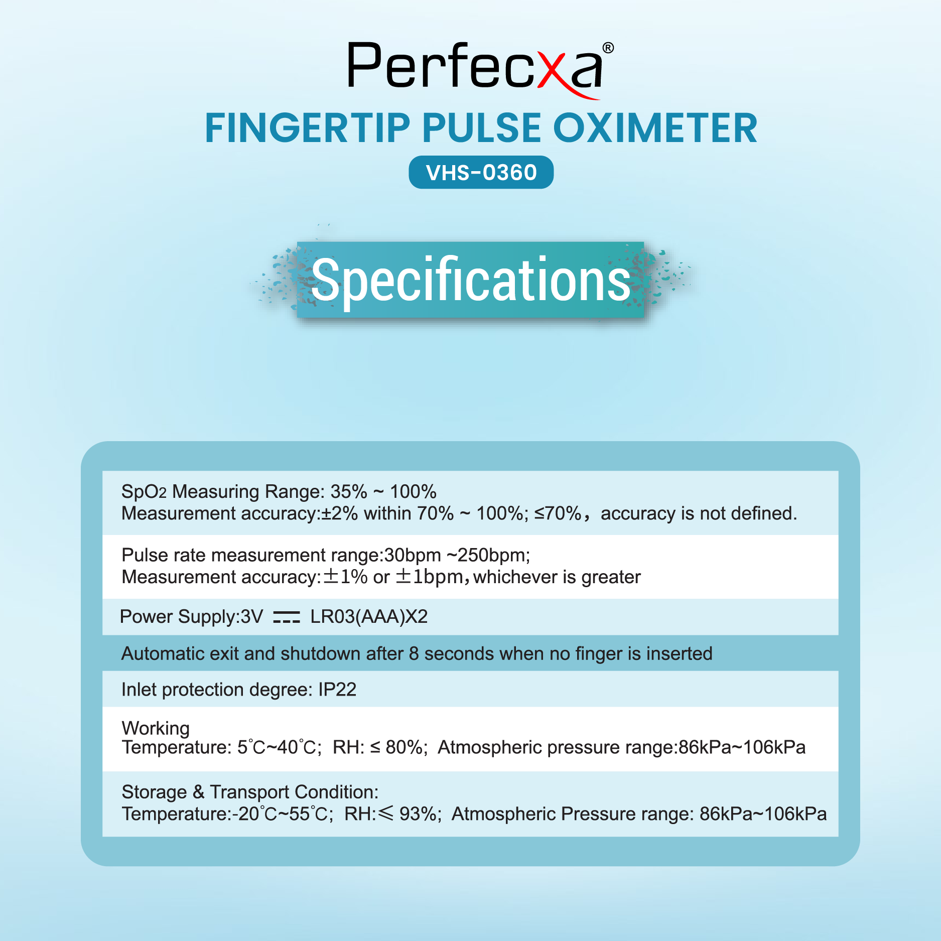 PERFECXA Fingertip Pulse Oximeter (VHS-0360)
