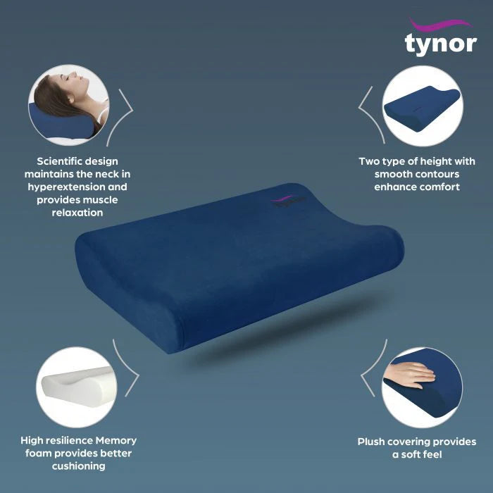 TYNOR Contoured Cervical Pillow memory foam for sleeping posture correction and cervical neck pain support for men and women