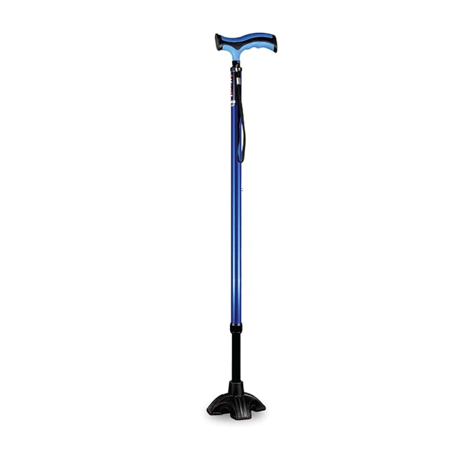 Vissco Avanti Plus - T Shape Aluminum Stick, Lightweight Walking Stick, Adjustable Height, Wide Base for Balance (Blue)