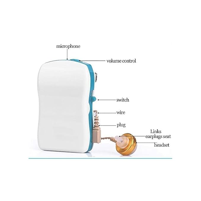 AUDITECH White Pocket Ear Machine Hearing for Old Age, Ear Hearing Machine/Hearing Amplifier Aid, Superior Quality Sound Enhancement In The Ear Wired Hearing Aid F 16 (With 2 Pin Extra Wire)