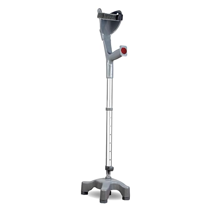 Vissco Elbow Crutch Quadripod Base with Height Adjustable & Movable Elbow Support, Light Weight (1 Piece) (Grey)