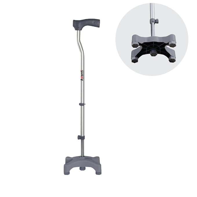 Vissco Avanti L Shape Quadripod Walking Stick, for Elderly & Those Physically Challenged,Lightweight, Height Adjustable Walking Stick with 4 Legs