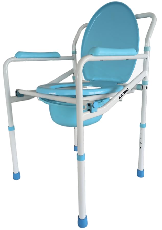 Karma Health Care Ltd. - Bedside Commode/Commode chair for adult/Patient- For Home/Hospitals/Clinics I Weight capacity Upto 120kg I Height Adjustable I Foldable Toilet Seat