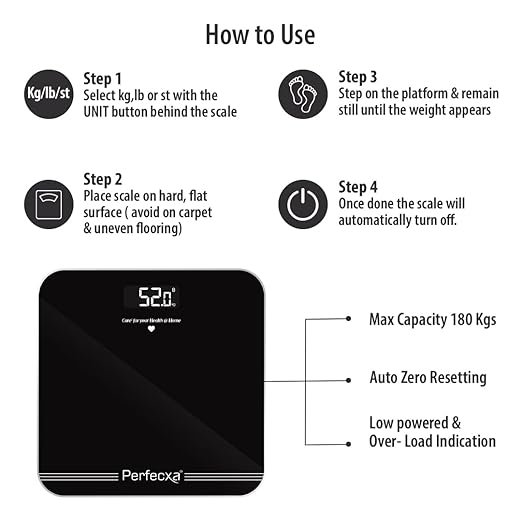 Perfecxa Digital Weighing Scale with LED Display and Auto On/Off Functional, Weight Capacity 180 Kgs