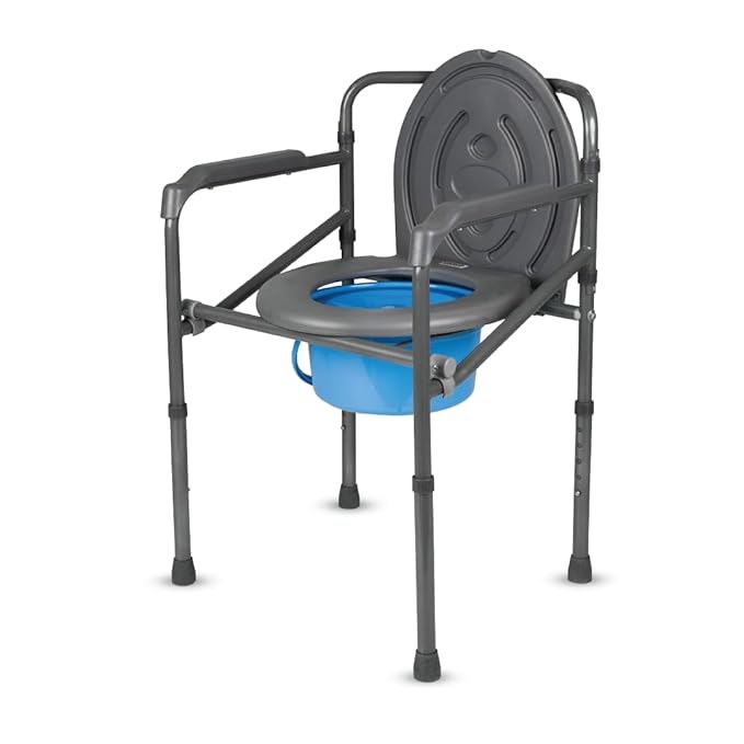 Vissco Comfort Folding Commode Without Castors, Portable Commode Chair for Elderly and Disabled, Toilet Aid for Home and Healthcare