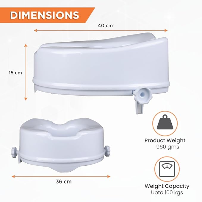 Vissco Comfort Commode Elevated Seat (6 Inch Height) Without Lid, Comfortable, Lightweight Portable Commode raiser - Universal
