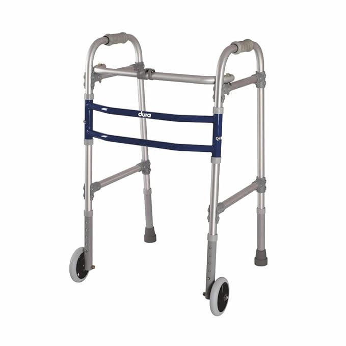 Vissco Dura Max Walker (Aluminium) With Straight Wheel for Elderly & Physically Challenged, Foldable,Light Weight & Adjustable Height (Grey)