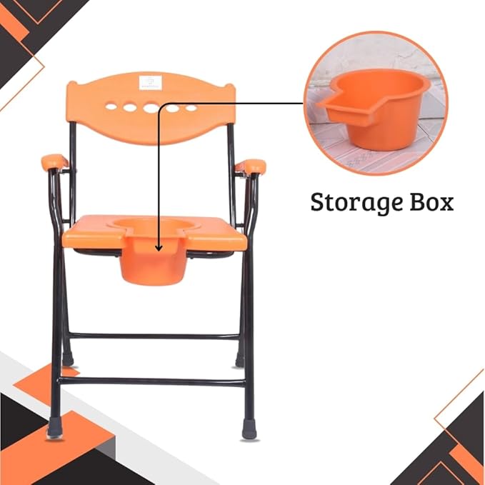 AUDITECH Folding Commode Chair for Elderly, Disabled, and Pregnant Women – Shower Seat, Toilet Stool, Bedside & Over-Toilet Use, with Removable Bucket, Safe & Comfortable Design (random colour)