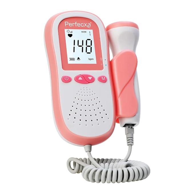 Perfecxa Fetal Doppler black and white display,Double Rechargable Battery for Long Durability, USB Cable for Charging