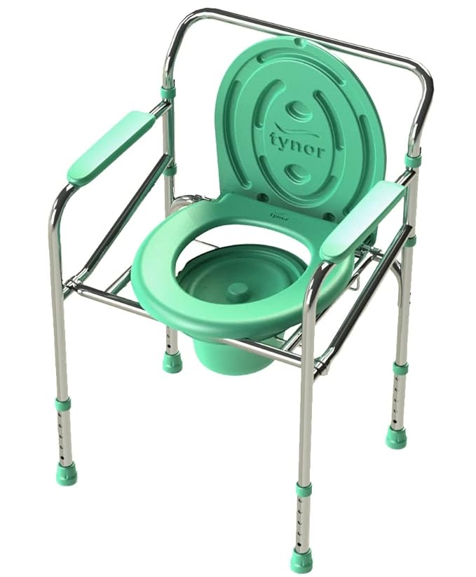 Tynor height adjustable foldable commode chair with pot and cover lid, suitable for all ages