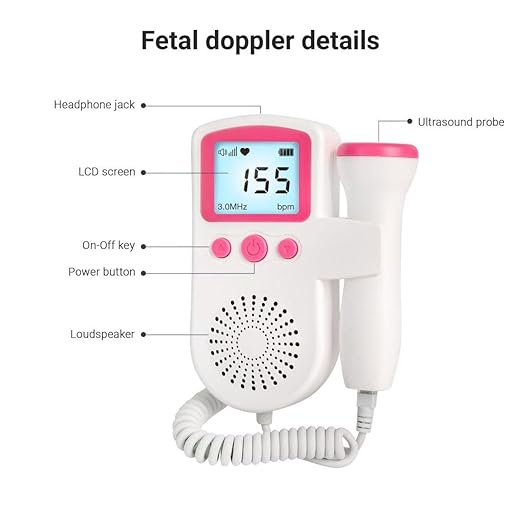 AUDITECH Fetal Doppler - Your Portable Companion for Pregnancy: 50-230M Measuring Hz, LCD Display, Pocket Size (Pink)