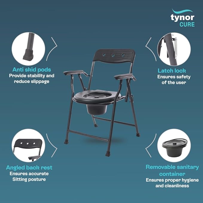 Tynor Commode Chair Ergo | Ergonomic Design for Comfort & Stability |Portable & Foldable Toilet Chair for Elderly & Disabled | Universal Size