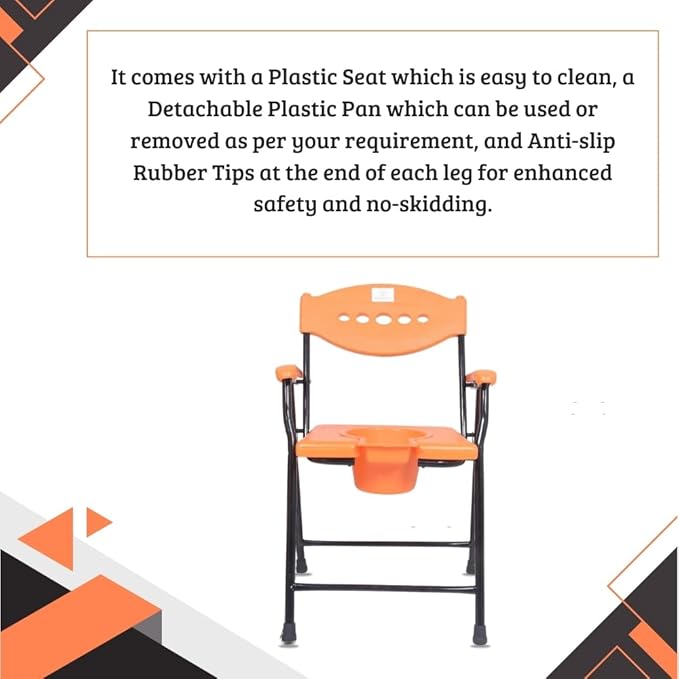 AUDITECH Folding Commode Chair for Elderly, Disabled, and Pregnant Women – Shower Seat, Toilet Stool, Bedside & Over-Toilet Use, with Removable Bucket, Safe & Comfortable Design (random colour)