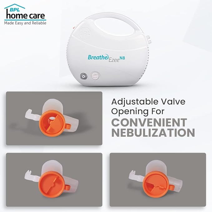 BPL Medical Technologies Breathe Ezee N8 Nebulizer Low Noise Compressor Nebuliser Machine Kit (White) 1 Year Warranty