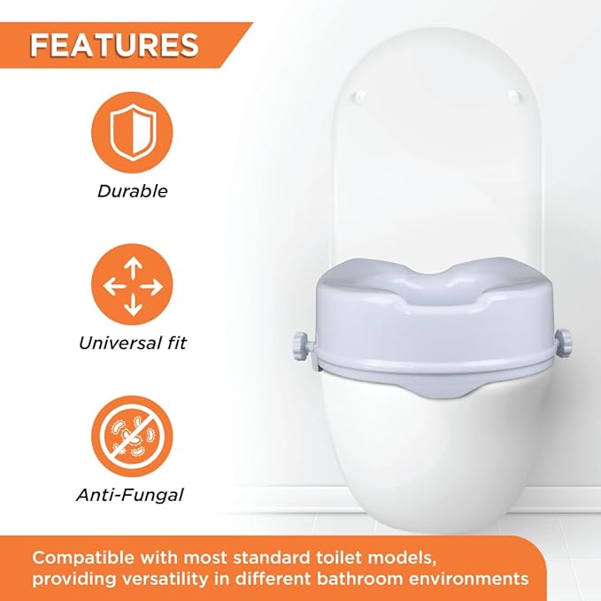 Vissco Comfort Commode Elevated Seat (6 Inch Height) Without Lid, Comfortable, Lightweight Portable Commode raiser - Universal