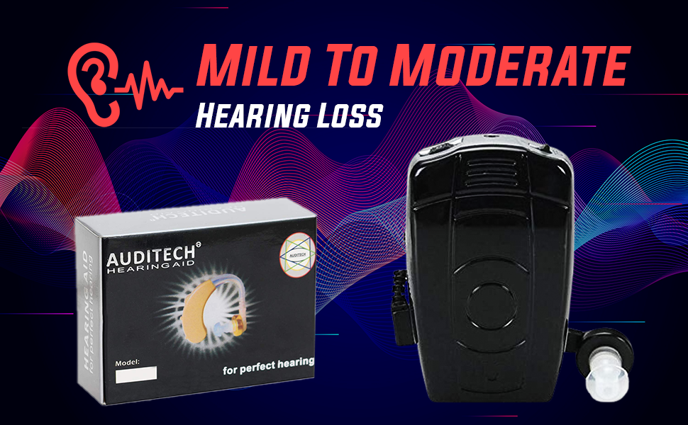 AUDITECH® Black '68V' with 6 Months Warranty -With Extra long Wire Superior Quality Sound Pocket Model Wired Hearing Aid Suitable Upto 50% Hearing Loss