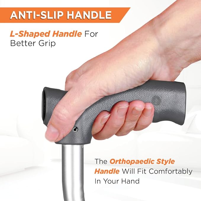 Avanti L Shape Walking Stick | Adjustable Height | Lightweight Walking Stick (Grey)