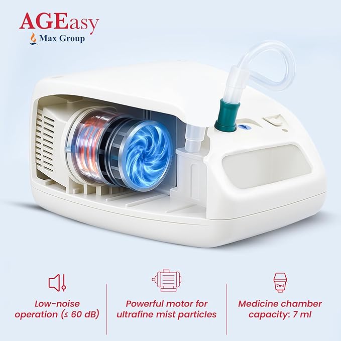 AGEasy ANTARA Nebuliser Machine for Adult and Kids with 2 Masks, 1 Mouthpiece & 5 Filters (White)