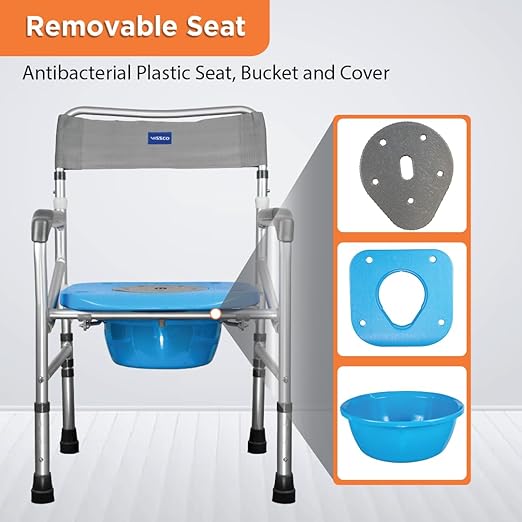 Vissco Comfort 3 in 1 Foldable & Height adjustable Commode Shower Chair (aluminium body)