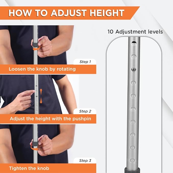 Avanti L Shape Walking Stick | Adjustable Height | Lightweight Walking Stick (Grey)