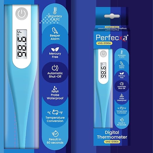 Perfecxa Thermometer VHS-0190A Waterproof Flexible Tip Digital Thermometer Quick Temperature Measurement