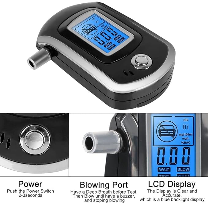 Portable Alcohol Detector Breathalyzer with 5 Mouthpieces , Digital LCD Breath Test Accurate Analyzer / Tester