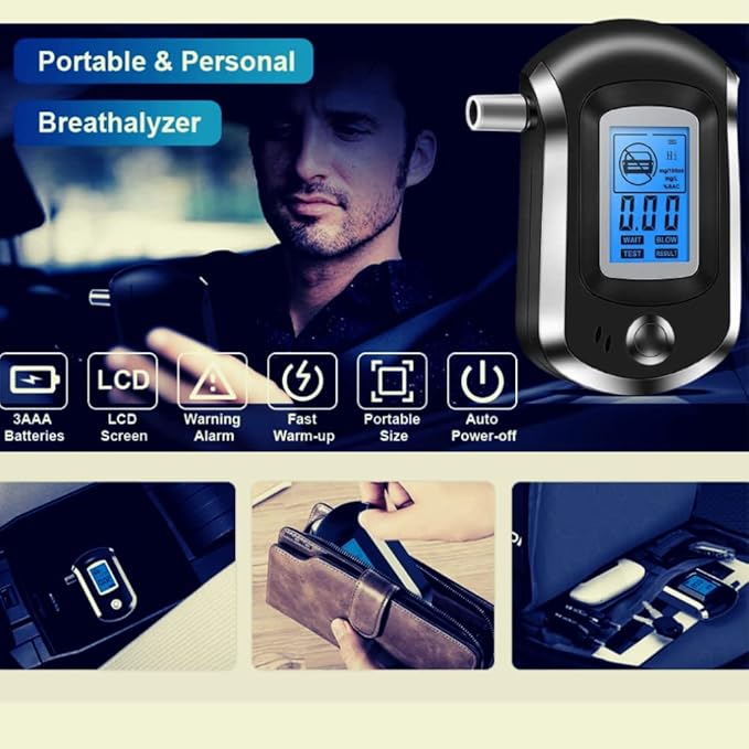 Portable Alcohol Detector Breathalyzer with 5 Mouthpieces , Digital LCD Breath Test Accurate Analyzer / Tester