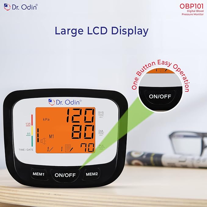 Dr. Odin OBP 101 Digital Blood Pressure Monitor - Arrhythmia Detection, Talking Function, LCD Display, Portable & Dual Power - 1 Year Replacement Warranty