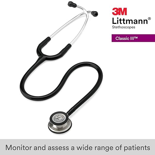 3M Littmann Classic III Monitoring Stethoscope (5620) - Stainless Steel Chestpiece Black Tube