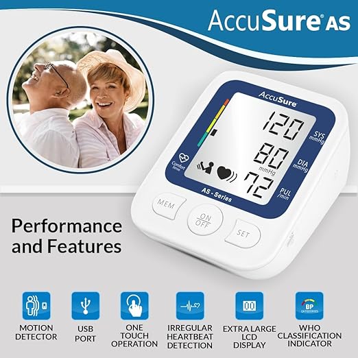 AccuSure AS Series Automatic and Advance Feature Blood Pressure Monitoring System, White