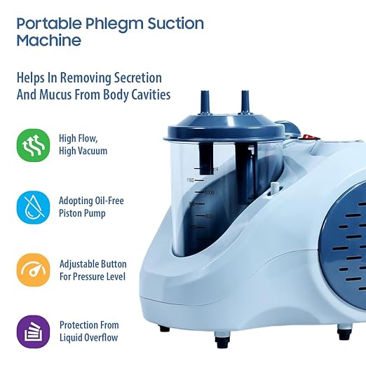 Perfecxa Portable phlegm Suction Unit 1000 ml Jar, Oil-free Lubrication Pump for Hospital, Clinic, Dentist, Home machine, Electrical Cleaning Disinfectant (Made In India)