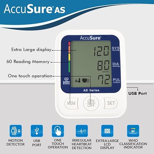 AccuSure AS Series Automatic and Advance Feature Blood Pressure Monitoring System, White