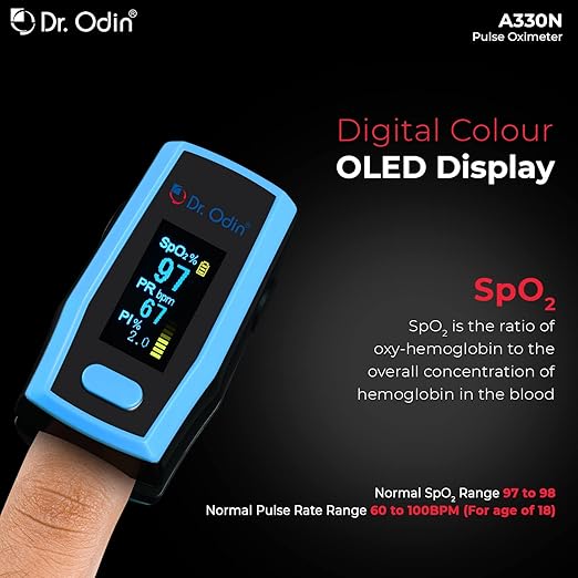 Dr. Odin A330N Pulse Oximeter with Quick Heart Rate and Oxygen Monitoring, OLED Display, Flex Finger Grip, Vibrant OLED