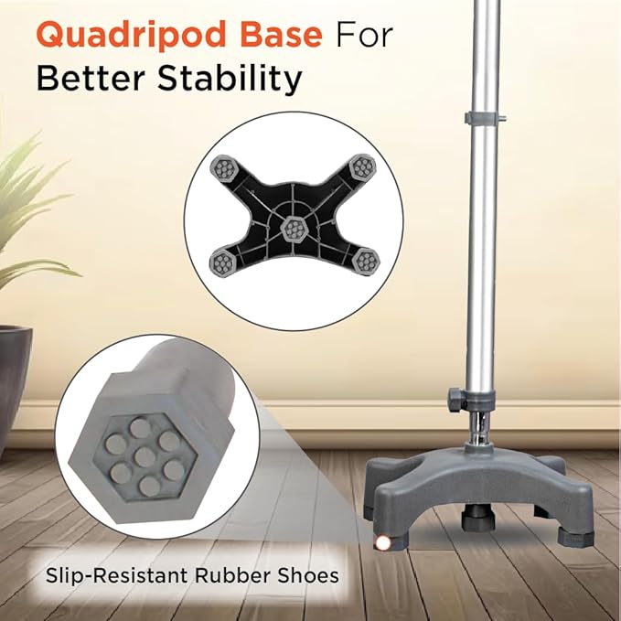 Vissco Elbow Crutch Quadripod Base with Height Adjustable & Movable Elbow Support, Light Weight (1 Piece) (Grey)