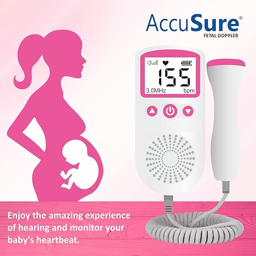 AccuSure Fetal Doppler Heartbeat Monitor for Pregnancy 50-240BPM Measuring Range 2.5MHz Fetal Heart Rate Detector with TFT Display
