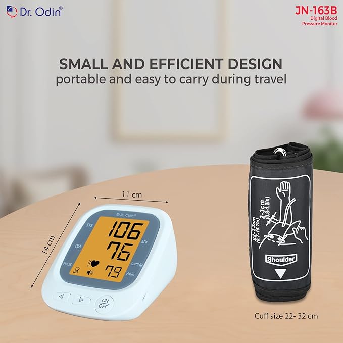 Dr. Odin JN-163B Blood Pressure Monitor with Large LCD Display, Voice Function, 2 User Support, USB Type-C powered operation, with 1 year replacement warranty