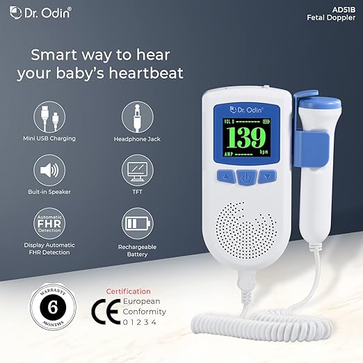 Dr. Odin (AD51B) Fetal Doppler | Fetal Heart Rate Monitor for Home and Clinic with Smart Noise Reduction, Autocorrelation Algorithm