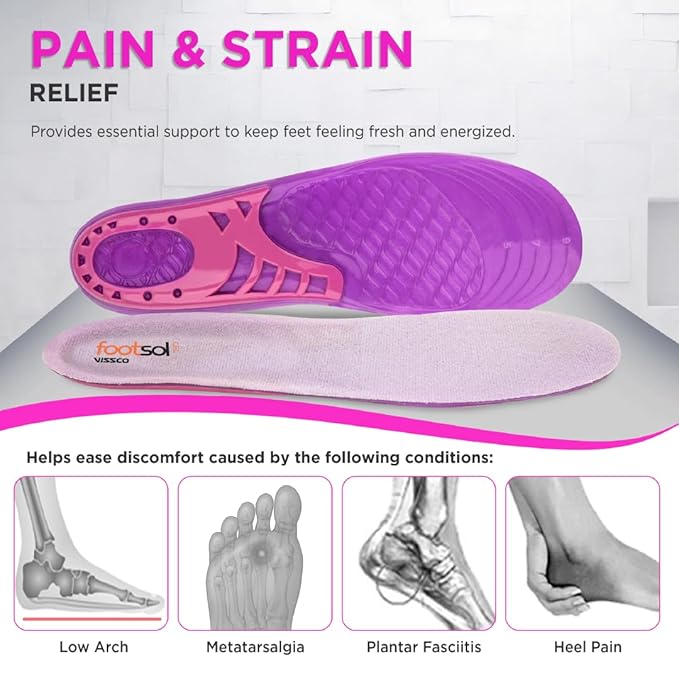 VISSCO FOOTSOL Premium Gel Insoles for All-Day Comfort & Pain Relief (Women) Dual-Gel Cushioning 1 Pair - Size (5-9 UK)