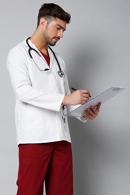 Men's Lab Coat/Doctor's Apron | Long Sleeve Short Length (waist length) | Cotton & Polyester | For Doctors