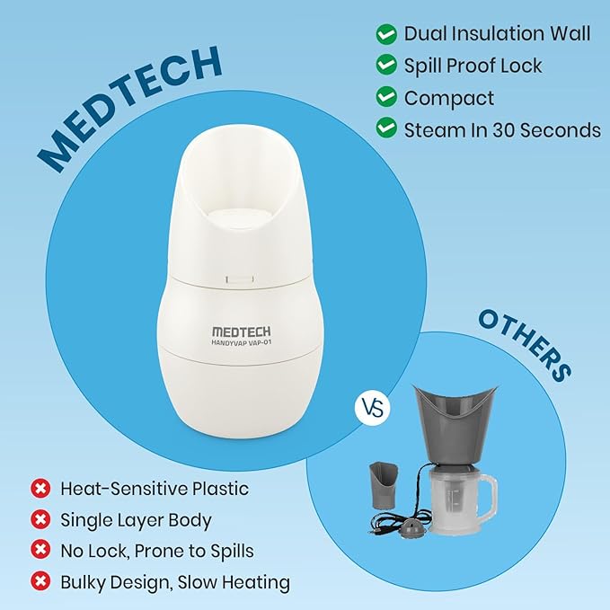MEDTECH® Steam Inhaler VAP 01 Steam Vaporizer Machine, Facial Steamer, and Steam Inhaler for Cold, Cough & Sinus, Suitable for Men, Women & Kids