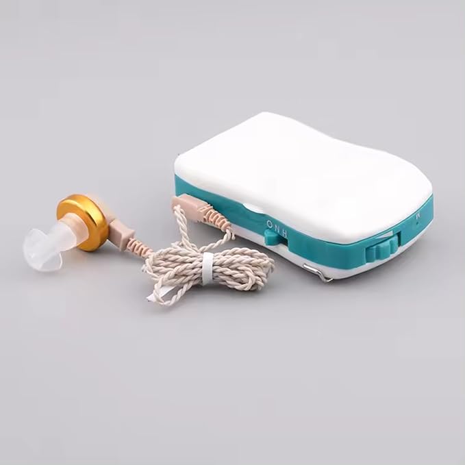 AUDITECH White Pocket Ear Machine Hearing for Old Age, Ear Hearing Machine/Hearing Amplifier Aid, Superior Quality Sound Enhancement In The Ear Wired Hearing Aid F 16 (With 2 Pin Extra Wire)