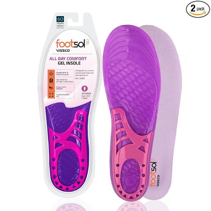 VISSCO FOOTSOL Premium Gel Insoles for All-Day Comfort & Pain Relief (Women) Dual-Gel Cushioning 1 Pair - Size (5-9 UK)